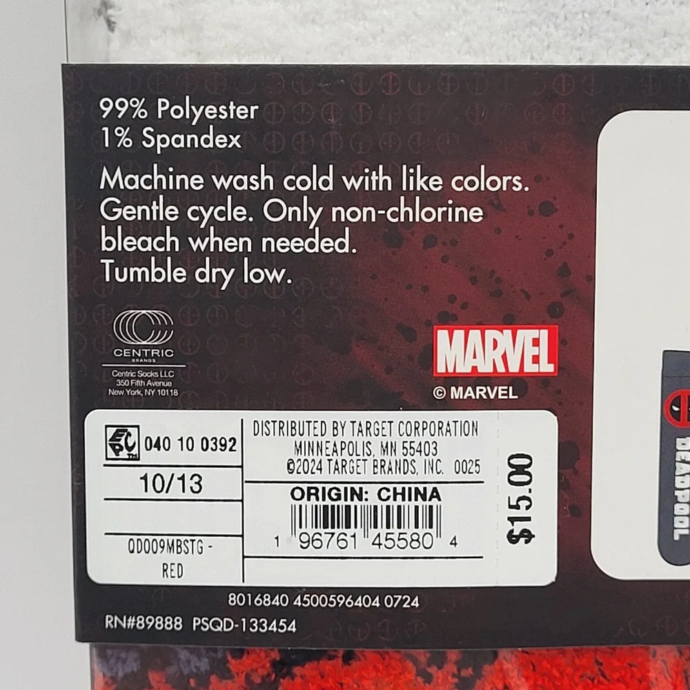 Deadpool Marvel 7 Pairs Cozy Fuzzy Socks Men's Shoe‎ Size 6-12